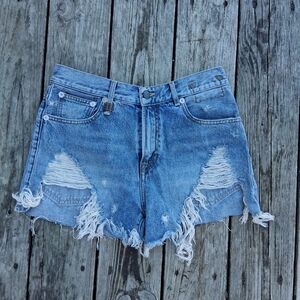 R13 Distressed Denim Cut-Off Shorts | Frayed Hem Ripped Jean Shorts | Size 29